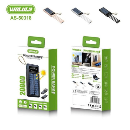 Wolulu 20000mah Solar Power  Bank with Cable Attached