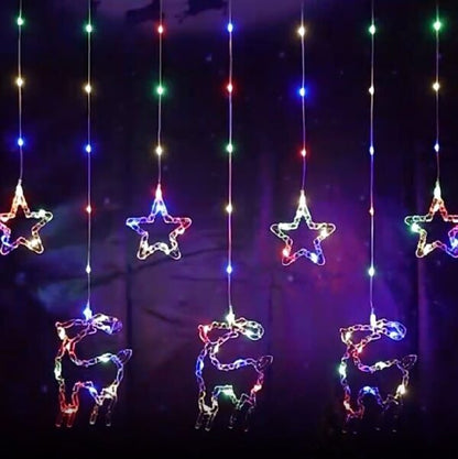 ZYF-32 Star And Reindeer LED Fairy Curtain Light RGB With Tail Plug Extension 3M