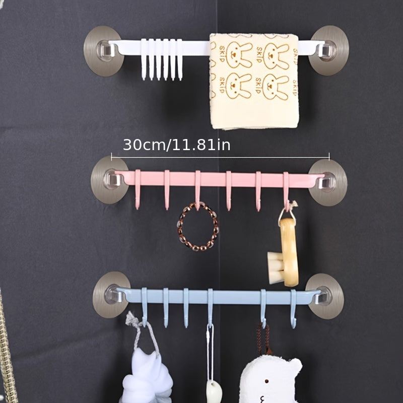 Art Deco Style 6 Hook Wall Mount Towel Rack, Plastic No Drill Adhesive Corner Shower Rack, Bathroom Towel and Accessories Organizer, No Electricity Required - 1 pc