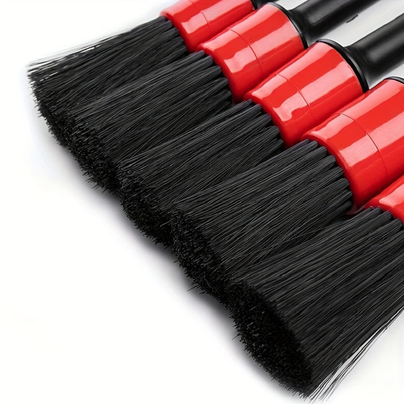 5-Piece Car Detailing Brush Set - Multi-Purpose Cleaning Tool for Interior, Wheels and Dashboard, Includes Red Handled Brush with Black Bristles for Effective Cleaning, Wheel Cleaning Brush | Professional Cleaning Tool | Durable Bristles