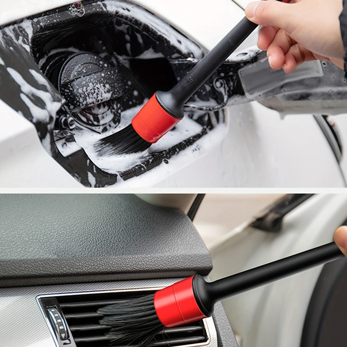 5-Piece Car Detailing Brush Set - Multi-Purpose Cleaning Tool for Interior, Wheels and Dashboard, Includes Red Handled Brush with Black Bristles for Effective Cleaning, Wheel Cleaning Brush | Professional Cleaning Tool | Durable Bristles