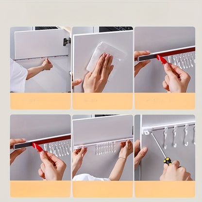 Compact, easy to install adjustable wall mounted hook rack - multifunctional towel rack, bathroom essentials and more, no drilling required, polished surface, bathroom towel rack