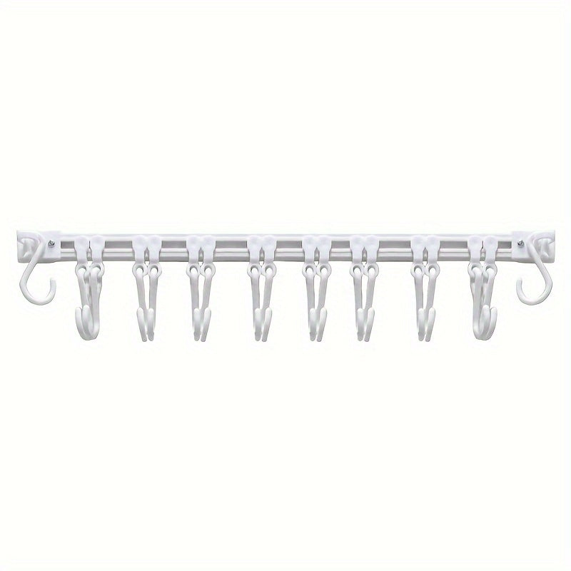 Compact, easy to install adjustable wall mounted hook rack - multifunctional towel rack, bathroom essentials and more, no drilling required, polished surface, bathroom towel rack