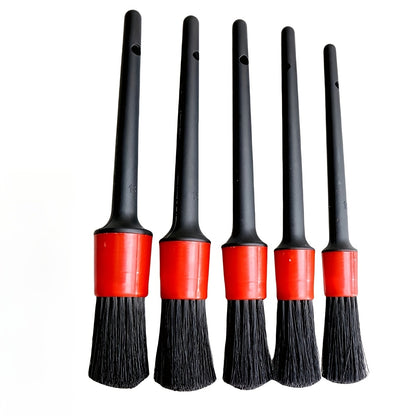 5-Piece Car Detailing Brush Set - Multi-Purpose Cleaning Tool for Interior, Wheels and Dashboard, Includes Red Handled Brush with Black Bristles for Effective Cleaning, Wheel Cleaning Brush | Professional Cleaning Tool | Durable Bristles