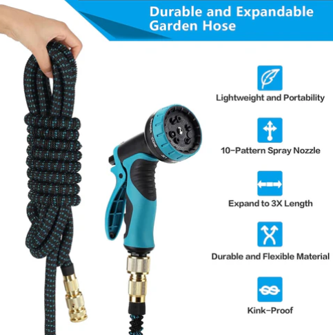 JG115 Expandable 30M Garden Water Hose Pipe, No-Kink With 10 Function Spray Nozzle