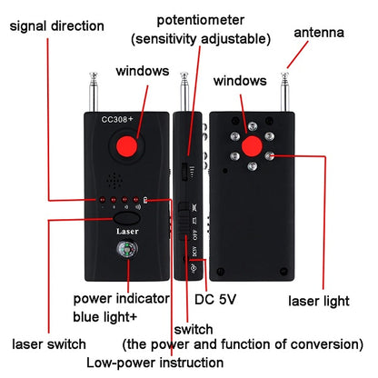 CC308+ Full Range Wireless Anti  Spy RF Signal Bug Detector