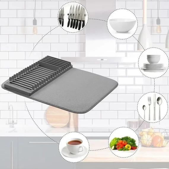 Dish Drying Rack With Absorbent Microfiber Mat