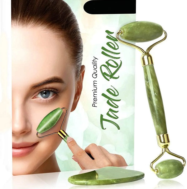 Aorlis AO-50041 Natural Jade Stone Massage Roller and Gua-Sha Massager For The Face