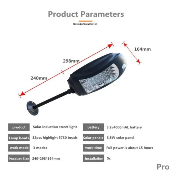 FA-EP-118 Solar Powered Human Induction Street Light With Remote Control And Pole 16W