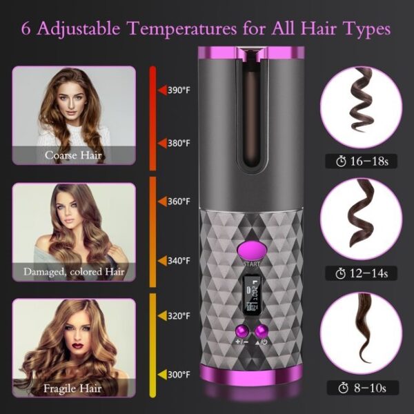 Aorlis USB Rechargeable Cordless  Professional Automatic Hair  Curling Iron with LCD Display