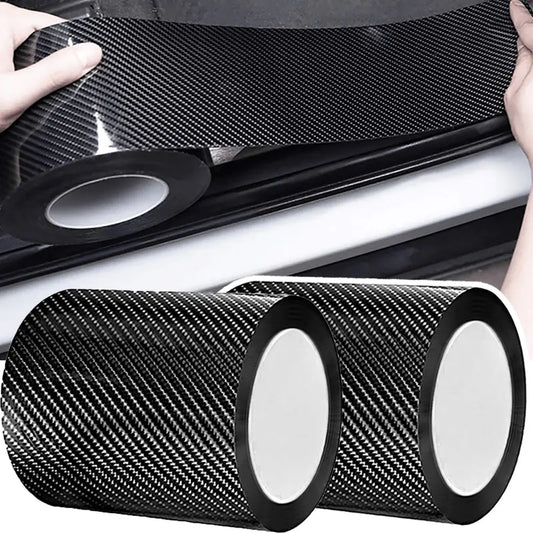 1 Roll 3D Nano Carbon Fiber Car Door Sill Protector 1m PVC Waterproof Anti-Scratch Adhesive Tape Universal Fit Bumper Guard Film Black