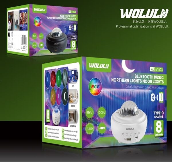 Wolulu AS-51523 Bluetooth Music Box With Northern Lights RGB 8 Light Modes