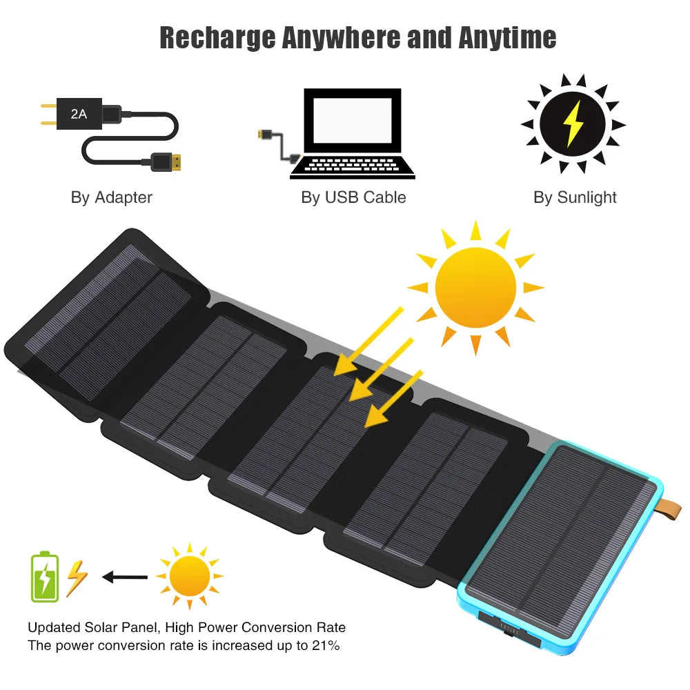 Solar Power Bank with Folding  Panels & LED Light 13800mah