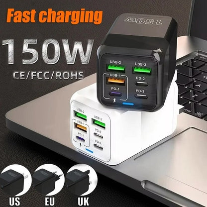 PKG092 601-3U+3C 150W Super Fast Charger 3 x USB Port And 3 x PD Port