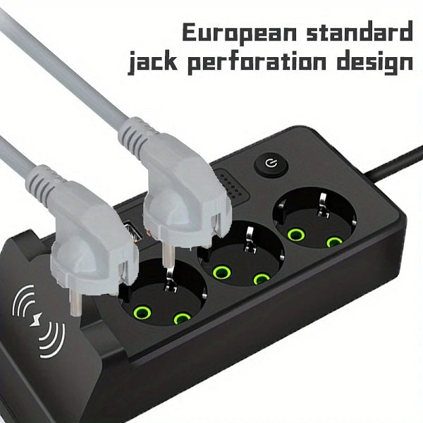 2M 220V 10A 2500W Round 2 Pin Power Socket Adapter 4 x USB & 1 x PD Port