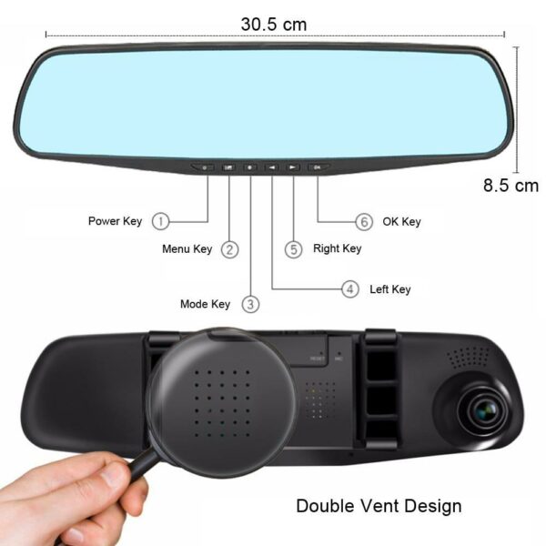 L9000-2 Full HD Car DVR Rearview Mirror Dual Channel Recorder