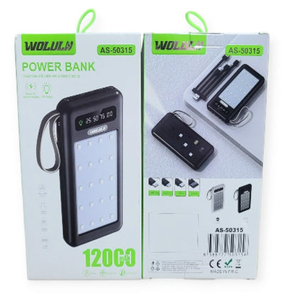 Power Bank With LED Light  12000Mah