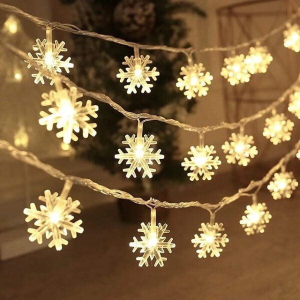 ZYF-49 Snow Flake Fairy String Light With Tail Plug Extension Warm White 5M