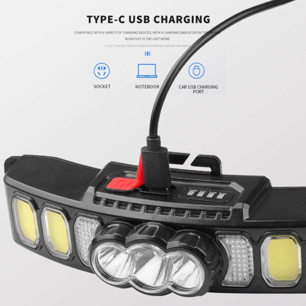 FA-811 Rechargeable Flood Light Headlamp 3LED + 4COB + Red LED With Power Display