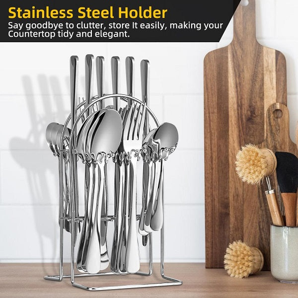 24 Piece Stainless Steel Cutlery Set Flatware Set With Silverware Holder