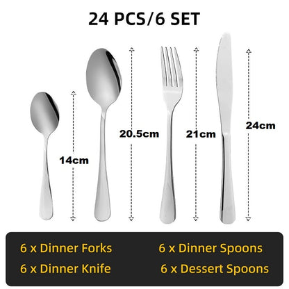 24 Piece Stainless Steel Cutlery Set Flatware Set With Silverware Holder