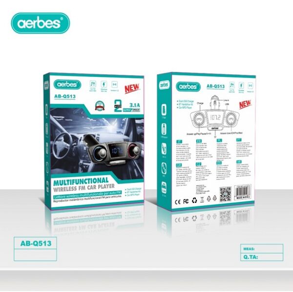 Aerbes Car Bluetooth FM  Modulator 3.1A with 2 USB Ports