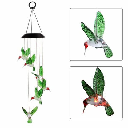 FA-067 Solar Powered Humming Bird Wind Chime Garden Light Multicoulor