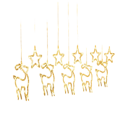 ZYF-31 Star And Reindeer LED Fairy Curtain Light Warm White With Tail Plug Extension 3M