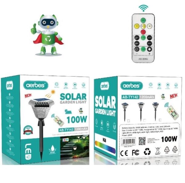 Aerbes AB-TY142 Solar Powered Garden Light RGB + White & Warm White With Remote Control