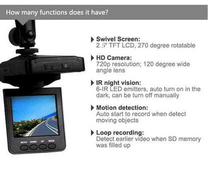 Portable HD Car DVR Driving CCTV Video Recorder Dashboard Monitor Camera Cam