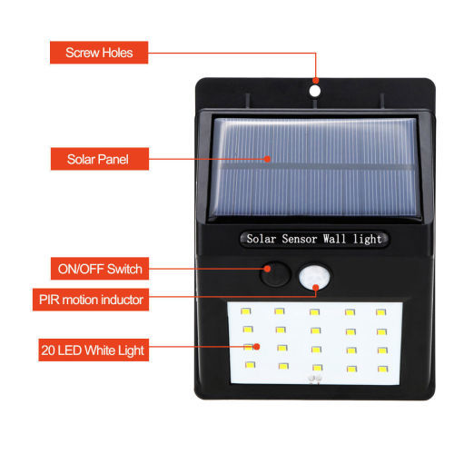 20 LED Solar Powered PIR Motion Sensor Security Wall Garden Light Lamp Outdoor