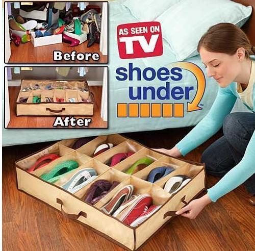 Shoe Box 12 Pocket Under Bed Foldable Shoe Container Storage Organizer Holder