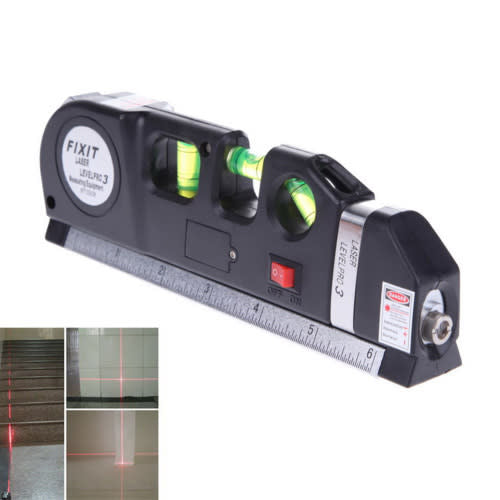 Multipurpose Laser Level Aligner 3 Bubbles Measuring Tape Ruler