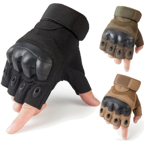 Tactical Rubber Hard Knuckle Half Finger Gloves Army Military Fingerles