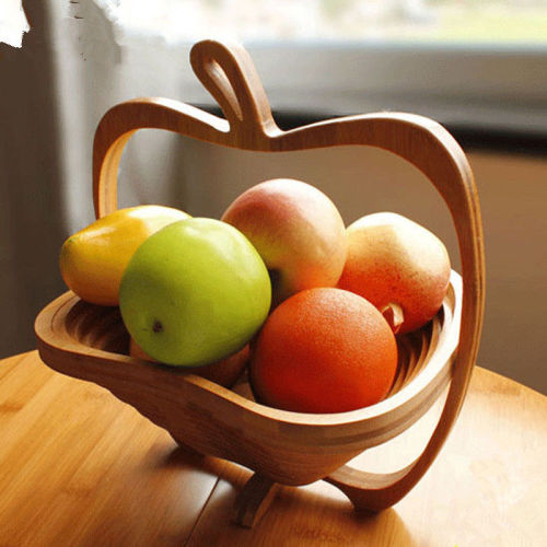 Wooden Collapsible Apples Shape Basket Kitchen Fruits Vegetable Storage