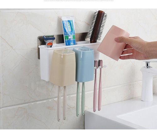 Multipurpose Toothbrush Combination Holder Shelf Bathroom Wall Mount