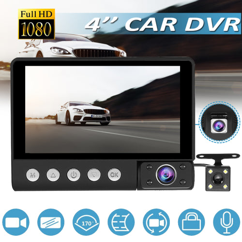 4 Inch FHD 1080P Car DVR 3 Camera Lens Dash Cam Video Recorder Rearview Monitor