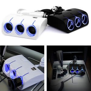 Car Lighter Charger 3 Socket Adaptor with 2 USB Charging Port