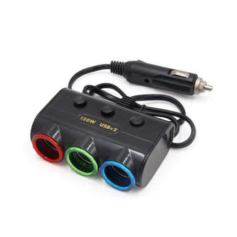 3 Way Car Cigarette Lighter Socket Splitter Charger Power + USB Adapter 120W