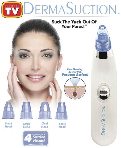 DERMASUCTION ASPIRATORE PUNTI NERI 4 TESTINE RIMUOVI PORTI VISO PULIZIA FACCIALE