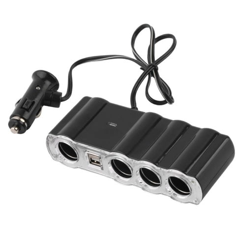 Auto Car 4 Way Multi Socket Cigarette Lighter 1x4 Splitter 2 Dual USB Plug Adapter