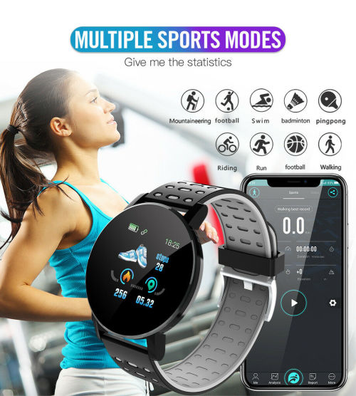 119plus Smart Bracelet Fitness Tracker Heart Rate Blood Pressure Monitor watch