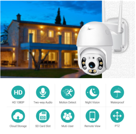 1080P FHD H.265 Waterproof WiFi Camera Motion Voice Alert Dual Antenna IP Camera