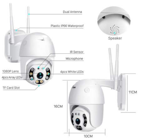 1080P FHD H.265 Waterproof WiFi Camera Motion Voice Alert Dual Antenna IP Camera