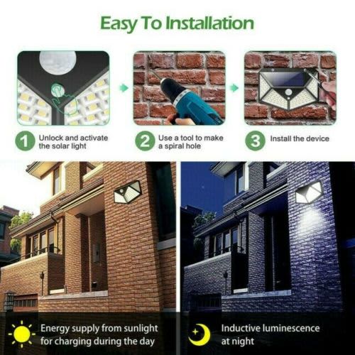 100 LED Outdoor Solar Power Wall Lights PIR Motion Sensor Garden Security