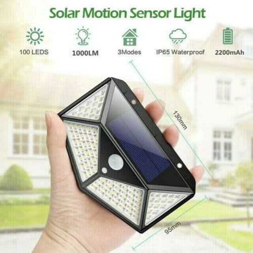 100 LED Outdoor Solar Power Wall Lights PIR Motion Sensor Garden Security