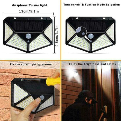 100 LED Outdoor Solar Power Wall Lights PIR Motion Sensor Garden Security