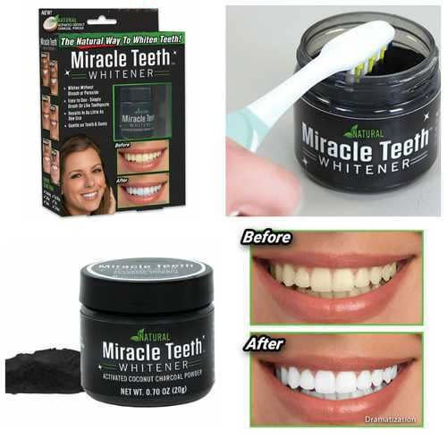 Miracle Teeth Whitener Natural Coconut Charcoal Powder Gentle-Teeth