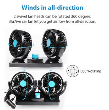 Electric Car Fan Dual Head 2 Speed 12V Air Circulator