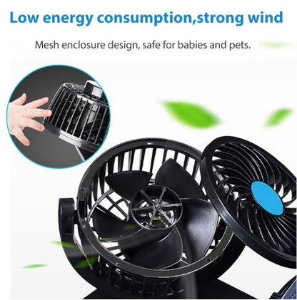 Electric Car Fan Dual Head 2 Speed 12V Air Circulator